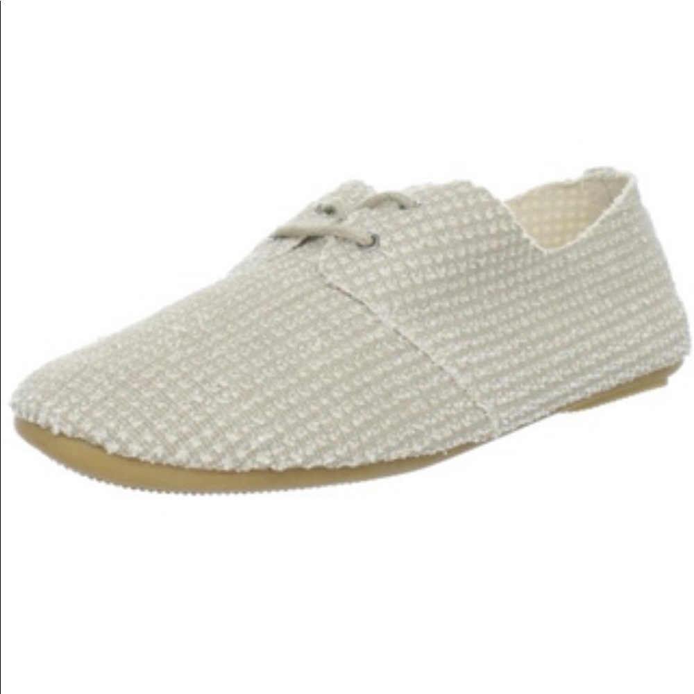Beige Perforated Woven Canvas LaceUp Low Top Shoes